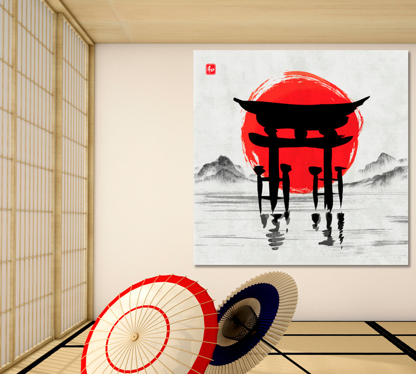 Inspired by Asia Landscape Traditional Japanese Sumi-e Style | Square Asian Style Canvas Print Wall Art Artesty   