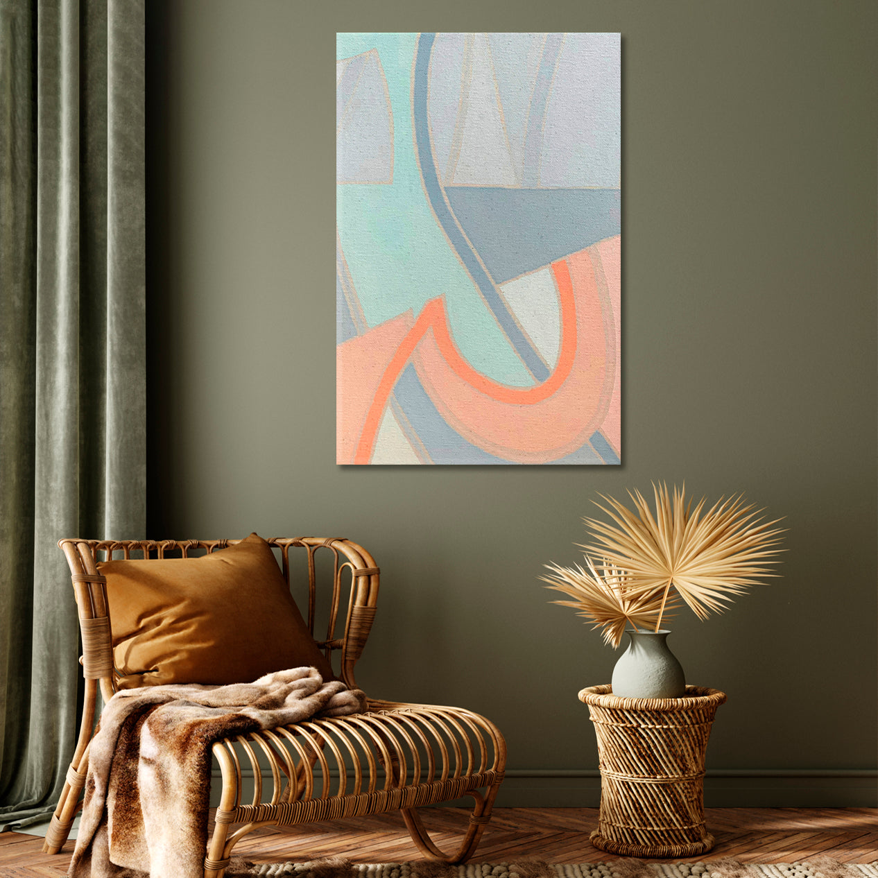 SOFT TENDER PASTEL Coral Blue Mint Geometric Lines Forms Abstract Art Print Artesty   