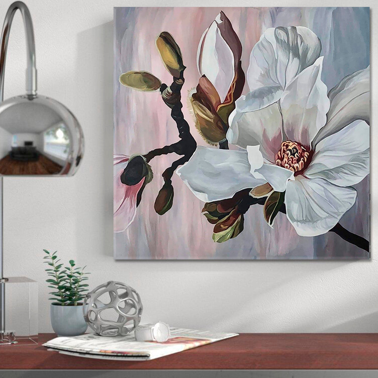 MAGNOLIE Most Tender Large Flowers Pastel Colors Best Floral Canvas Print | Square Panel Floral & Botanical Split Art Artesty   