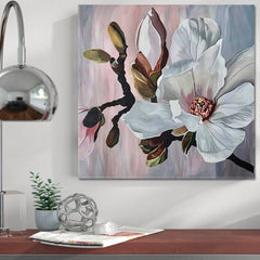 MAGNOLIE Most Tender Large Flowers Pastel Colors Best Floral Canvas Print | Square Panel Floral & Botanical Split Art Artesty   