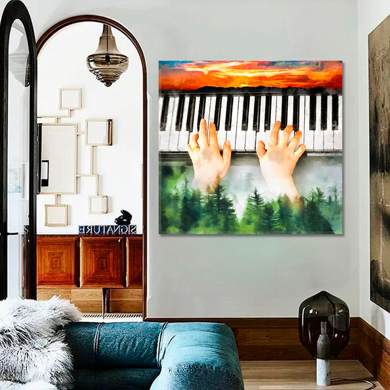 MUSIC SOUL OF NATURE Pianists Hands Landscape Modern Abstract Music Wall Panels Artesty   