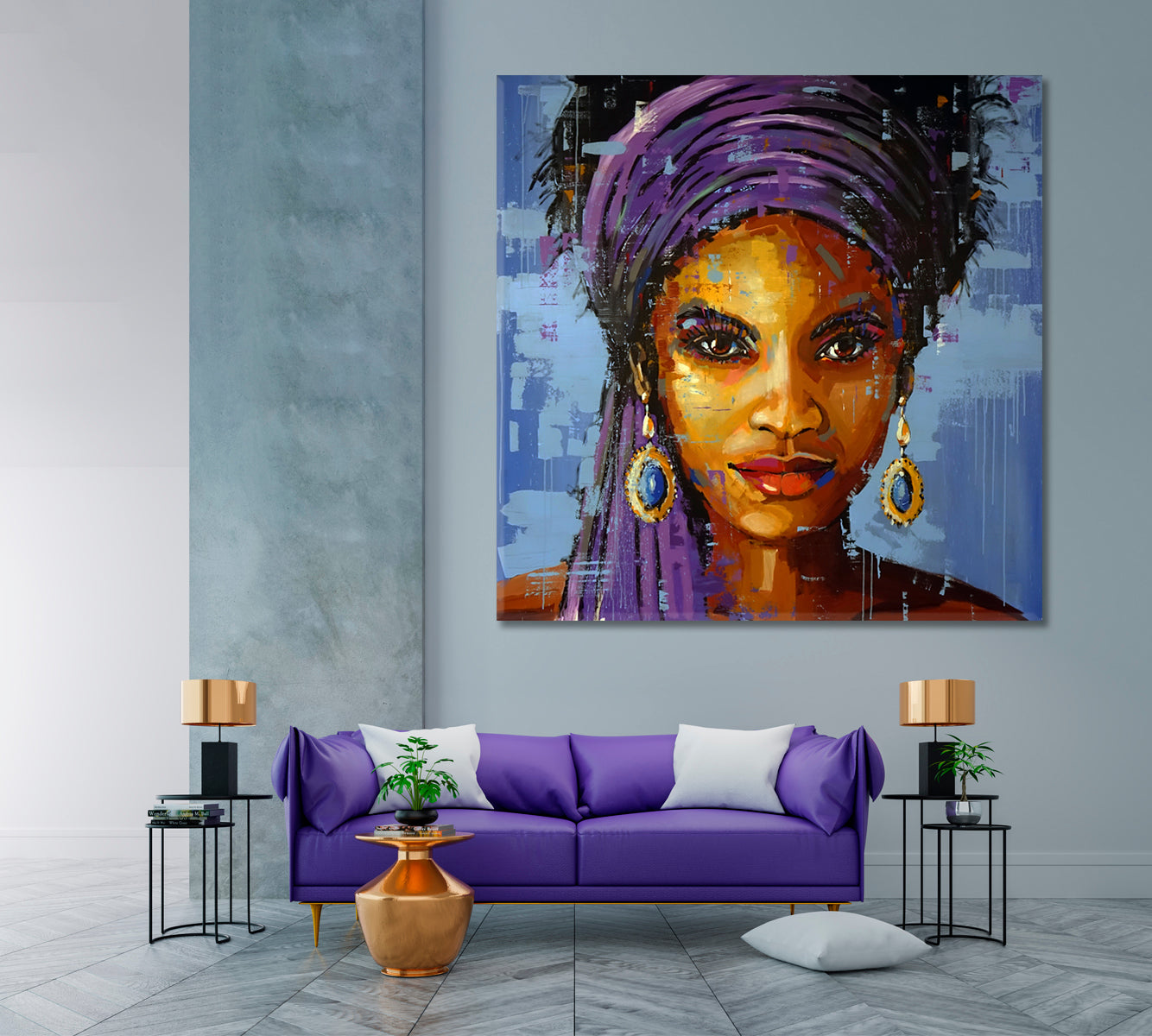 ROYAL PURPLENESS | Fine Art Portrait Woman Grunge Graffiti Style Canvas Print - Square People Portrait Wall Hangings Artesty 1 Panel 12"x12" 