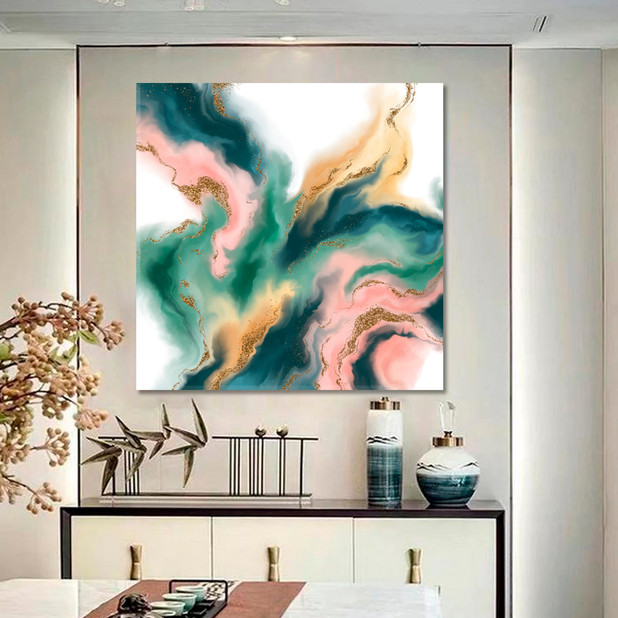 Marble Beautiful Trendy Art Intricate Eesthetically Mesmerizing - Square Fluid Art, Oriental Marbling Canvas Print Artesty   