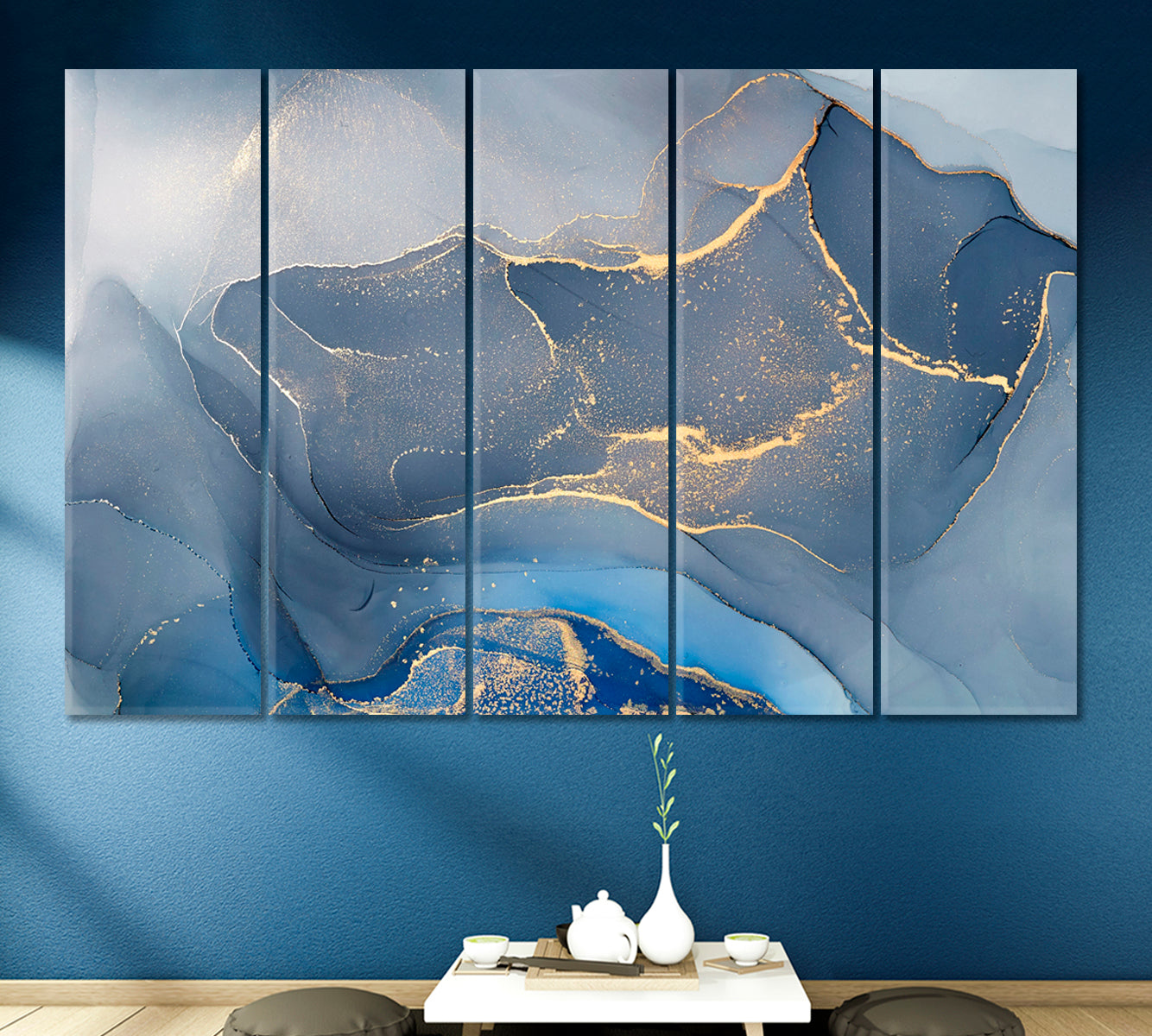 ORIENTAL Abstract Blu Marble Fluid Art, Oriental Marbling Canvas Print Artesty   