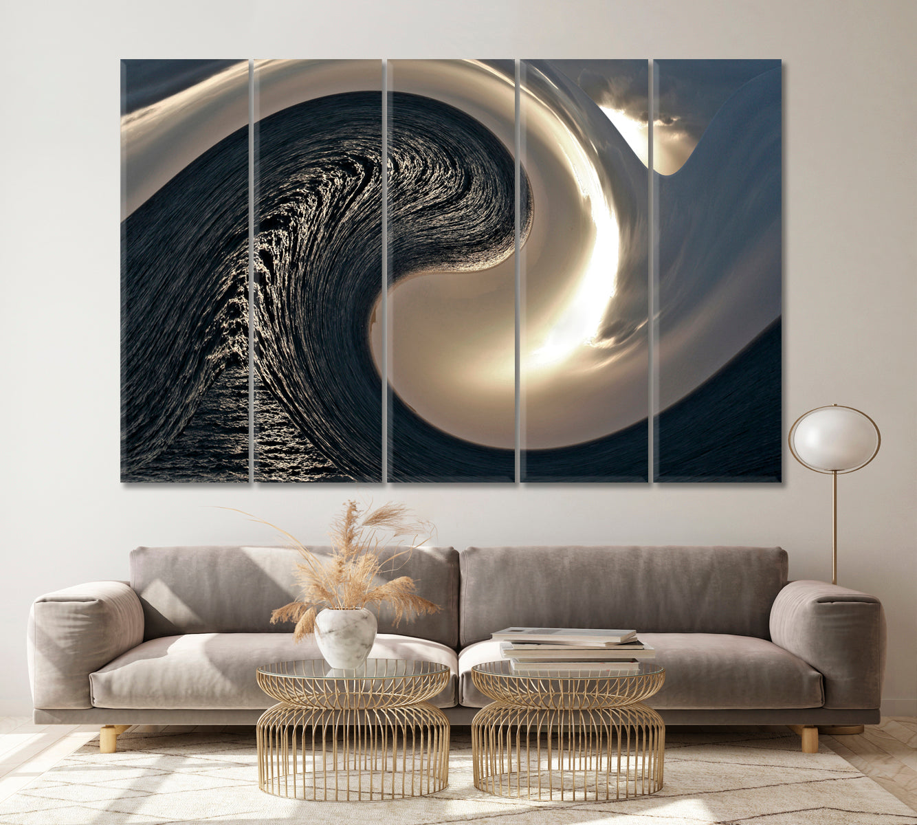 WAVE Abstract Yin Yang Symbol Abstract Art Print Artesty 5 panels 36" x 24" 