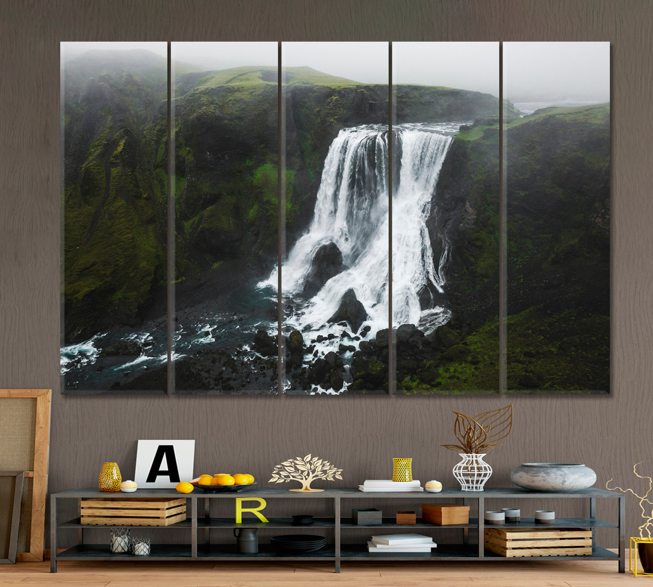 Fagrifoss Waterfall Iceland Lakagigar Highlands Skaftafell National Park Canvas Print Scenery Landscape Fine Art Print Artesty 5 panels 36" x 24" 