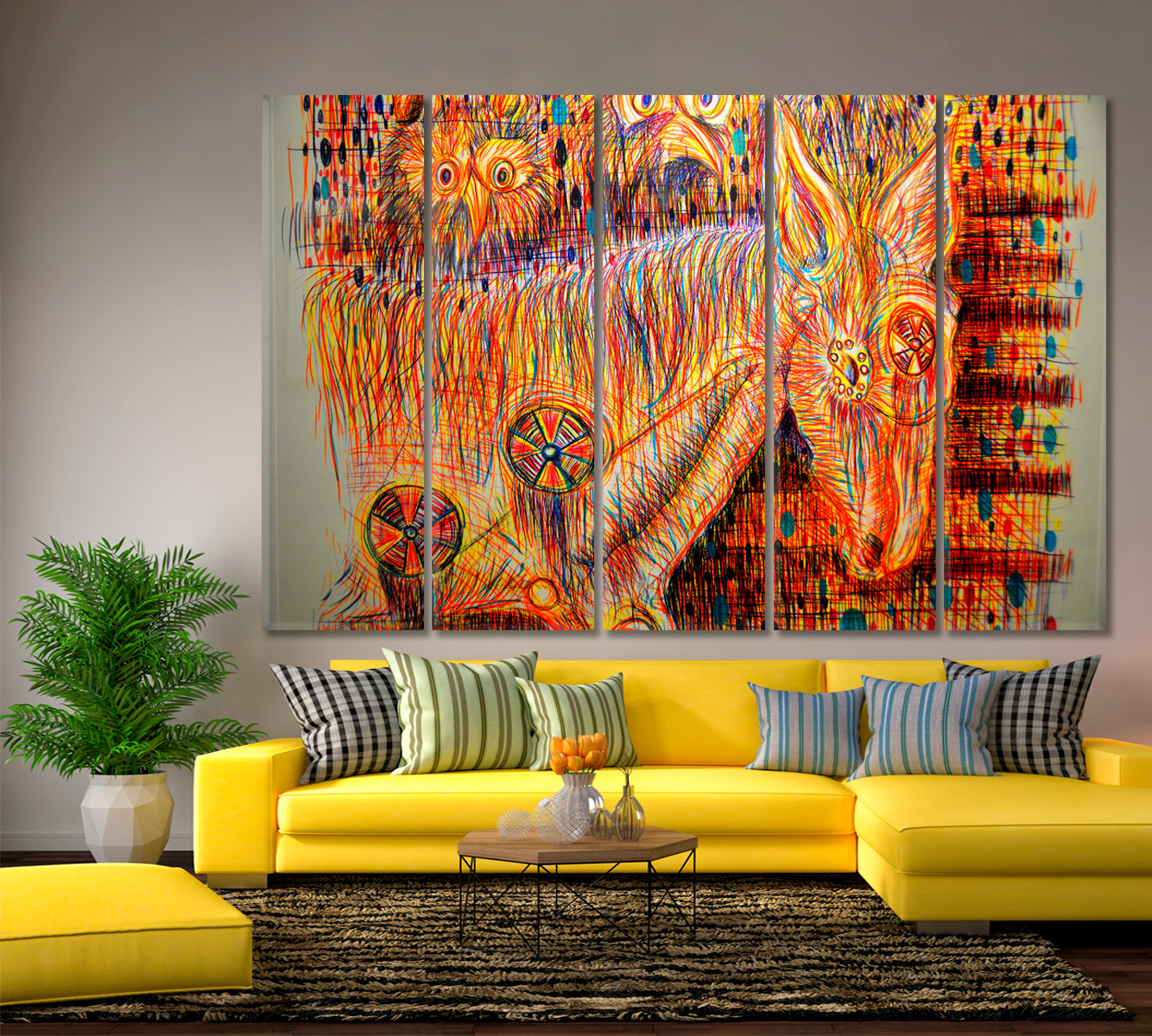 DONKEY Abstract Expressionism Wall Graffiti New Mexico USA Street Art Canvas Print Animals Canvas Print Artesty 5 panels 36" x 24" 