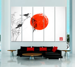 DOUBLE CHANCE Traditional Oriental Ink Print Asian Style Canvas Print Wall Art Artesty 5 panels 36" x 24" 