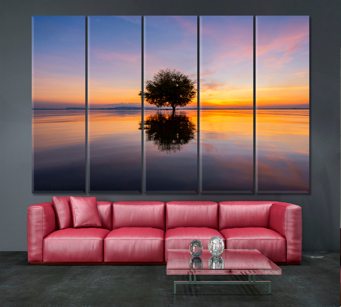 Breathtaking Landscape Inspired by Nature Sunset Over Water Flooded Trees Scenery Landscape Fine Art Print Artesty 5 panels 36" x 24" 
