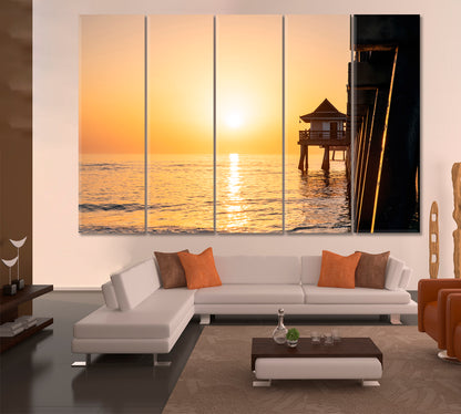 SUNSET OVER THE OCEAN Sun Reflection Picturesque Landscape Canvas Print Scenery Landscape Fine Art Print Artesty 5 panels 36" x 24" 