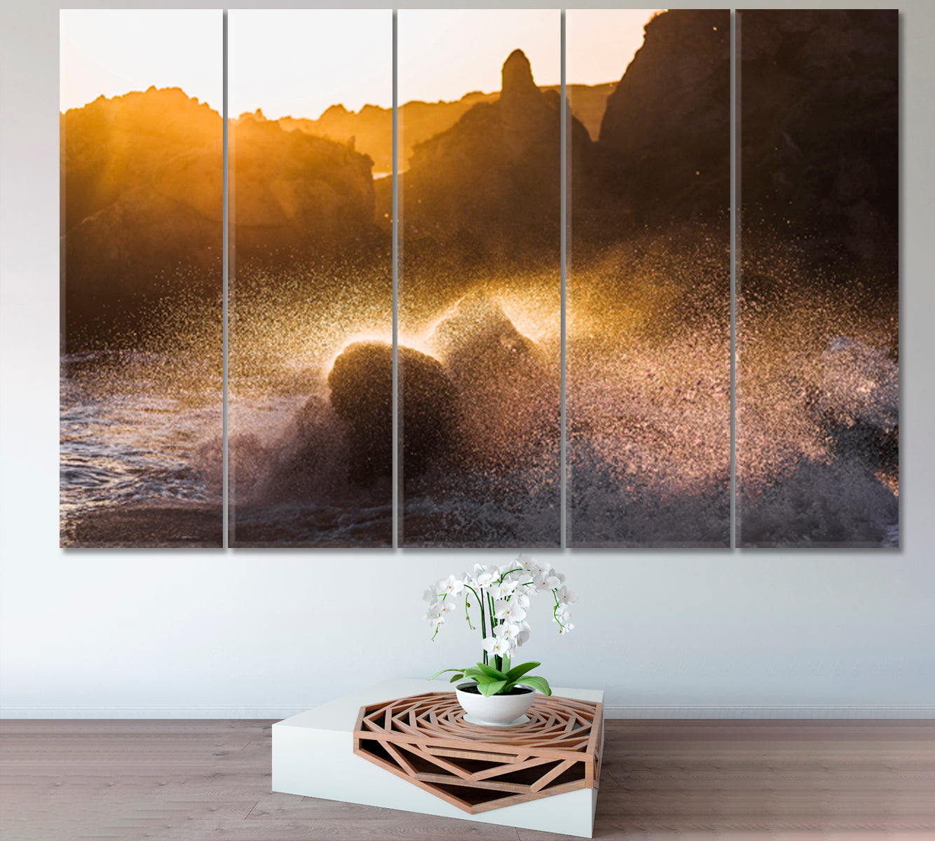 CLIFF Waves crashing on Rocks in Sunlight Nature Wall Canvas Print Artesty   