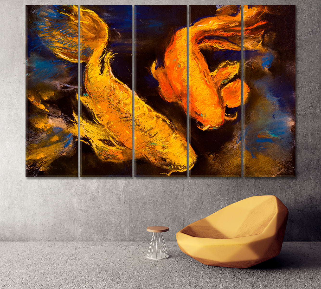 Koi Carp Beautiful Koi Fish Pastel Modern Art Canvas Print Fine Art Artesty 5 panels 36" x 24" 