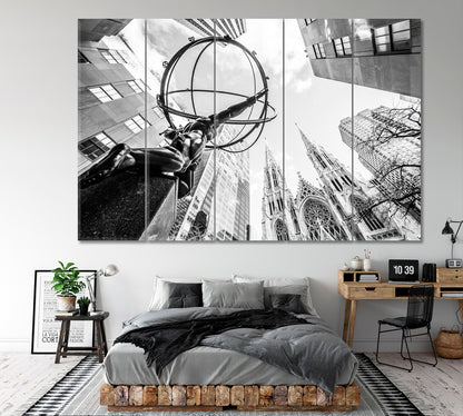 ATLAS GOD Wealth Symbol Titan Statue Rockefeller Center New York City Cities Wall Art Artesty 5 panels 36" x 24" 