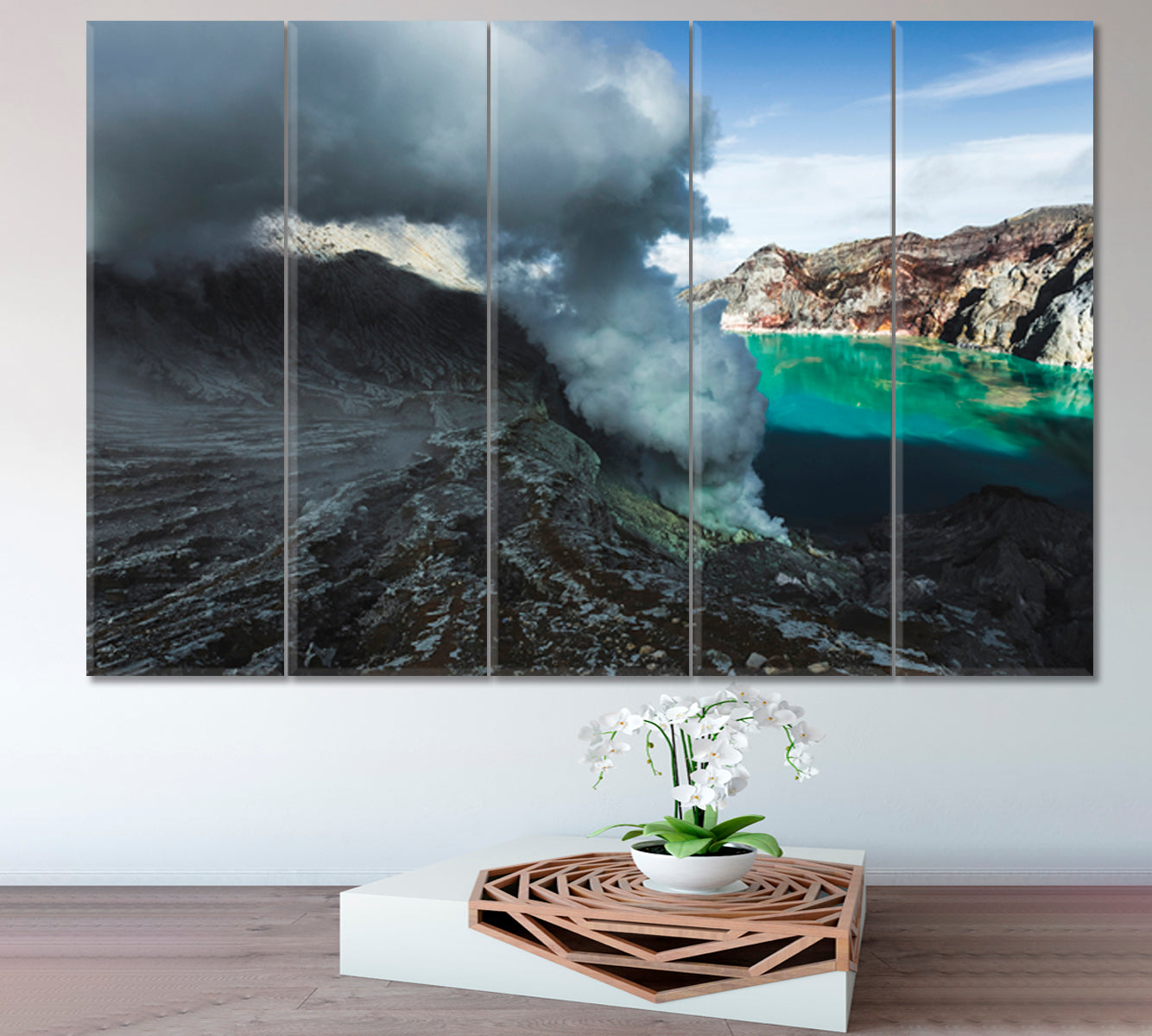 Dangerous Trip Inside Ijen Volcano Crater Java Indonesia Sulphatic Lake Scenery Landscape Fine Art Print Artesty 5 panels 36" x 24" 