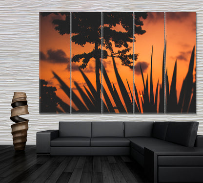 Amazing Romantic Colorful Red Sunset Exotic Tropical Islands Canvas Print Nature Wall Canvas Print Artesty 5 panels 36" x 24" 