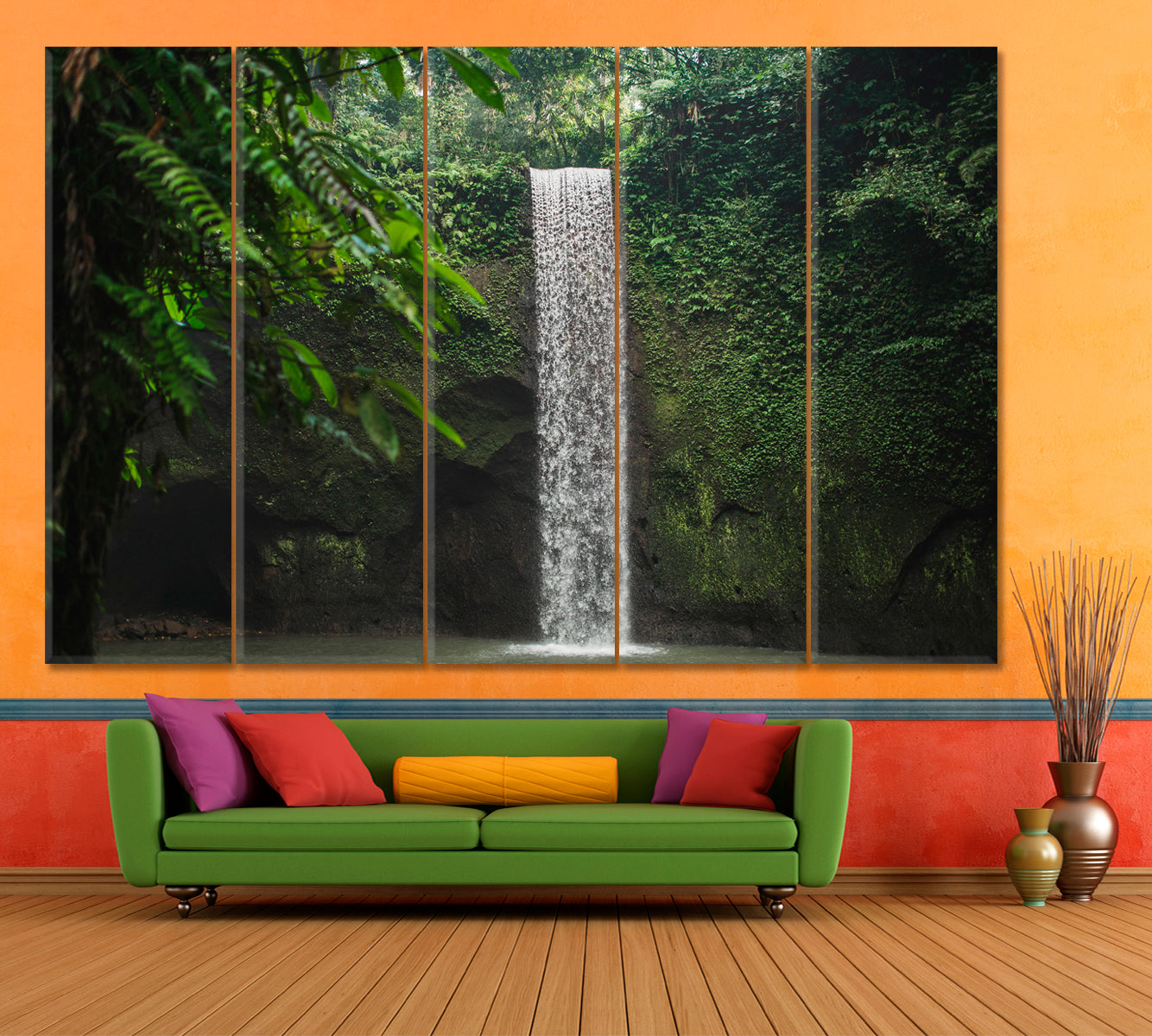 WILDLIFE Green Lush Jungle Rainforest Waterfall Nature Nature Wall Canvas Print Artesty   