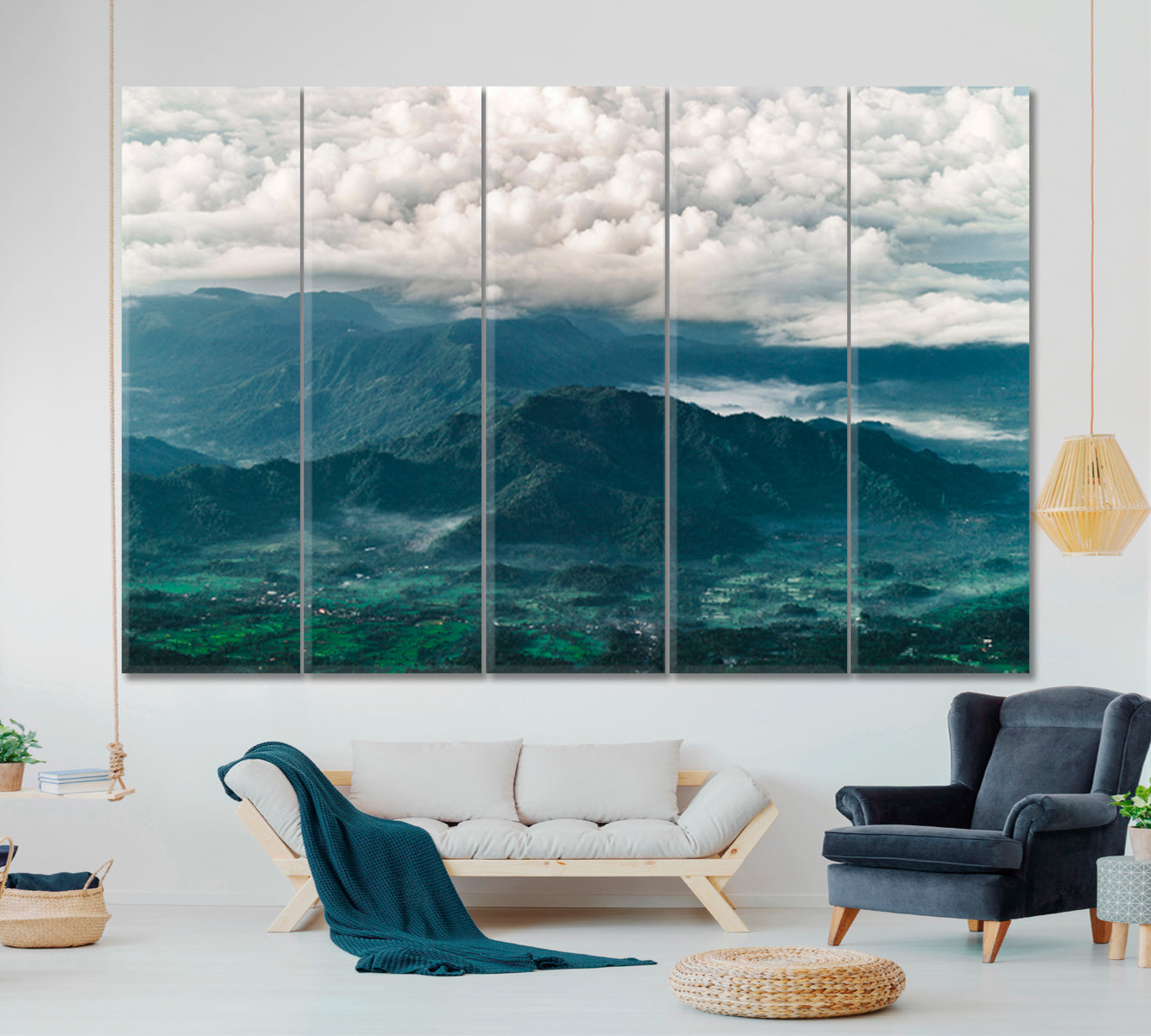 Top of Agung Volcano. Batur Caldera and Gunung Abang View Mount Agung in Bali at the sunrise summit Scenery Landscape Fine Art Print Artesty 5 panels 36" x 24" 