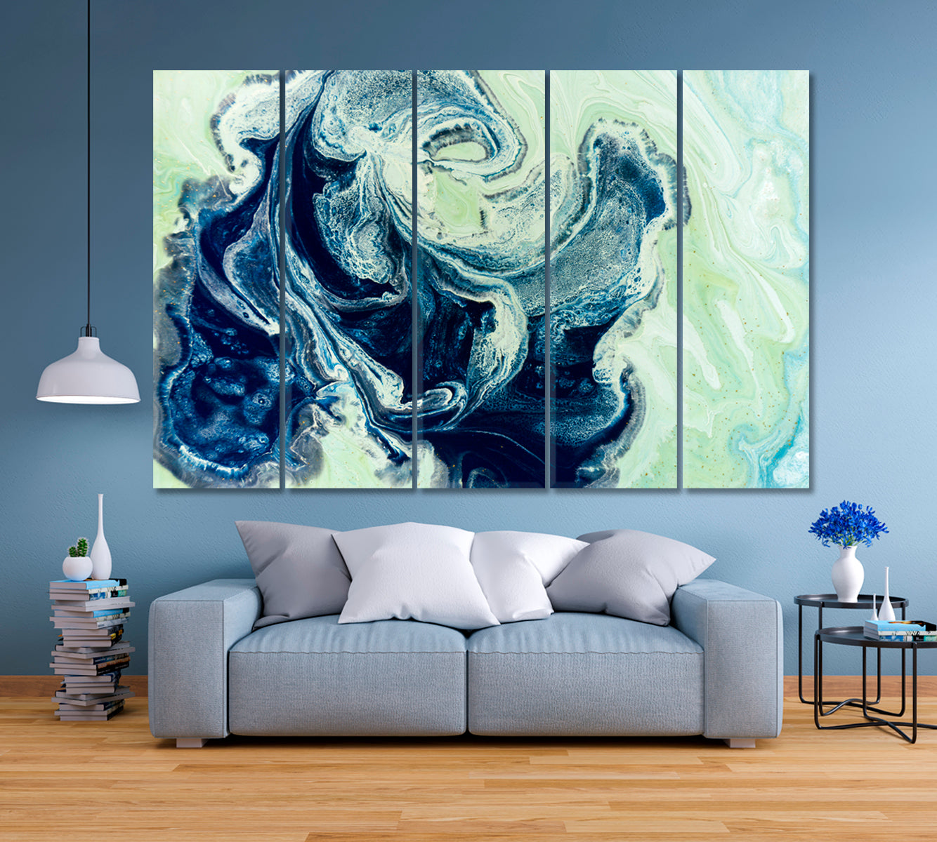 FLUFFY CLOUDS Ink in Water Oriental Abstract Blu Marble Fluid Art, Oriental Marbling Canvas Print Artesty   