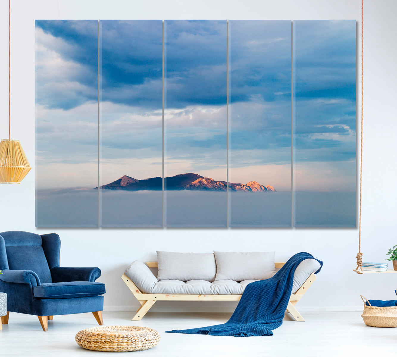 Beautiful Blue Sky Clouds Hill Panoramic Picturesque Landscape Canvas Print Scenery Landscape Fine Art Print Artesty 5 panels 36" x 24" 