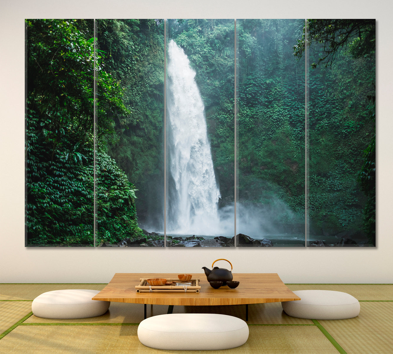 Powerful Nung-Nung Waterfall Jungle Tropical Rainforest Bali Scenic Landscape Canvas Print Scenery Landscape Fine Art Print Artesty 5 panels 36" x 24" 