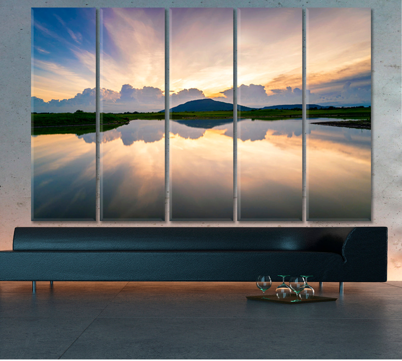 WATER REFLECTION Lake Landscape Beautiful Sunset Sky Nature Wall Canvas Print Artesty   