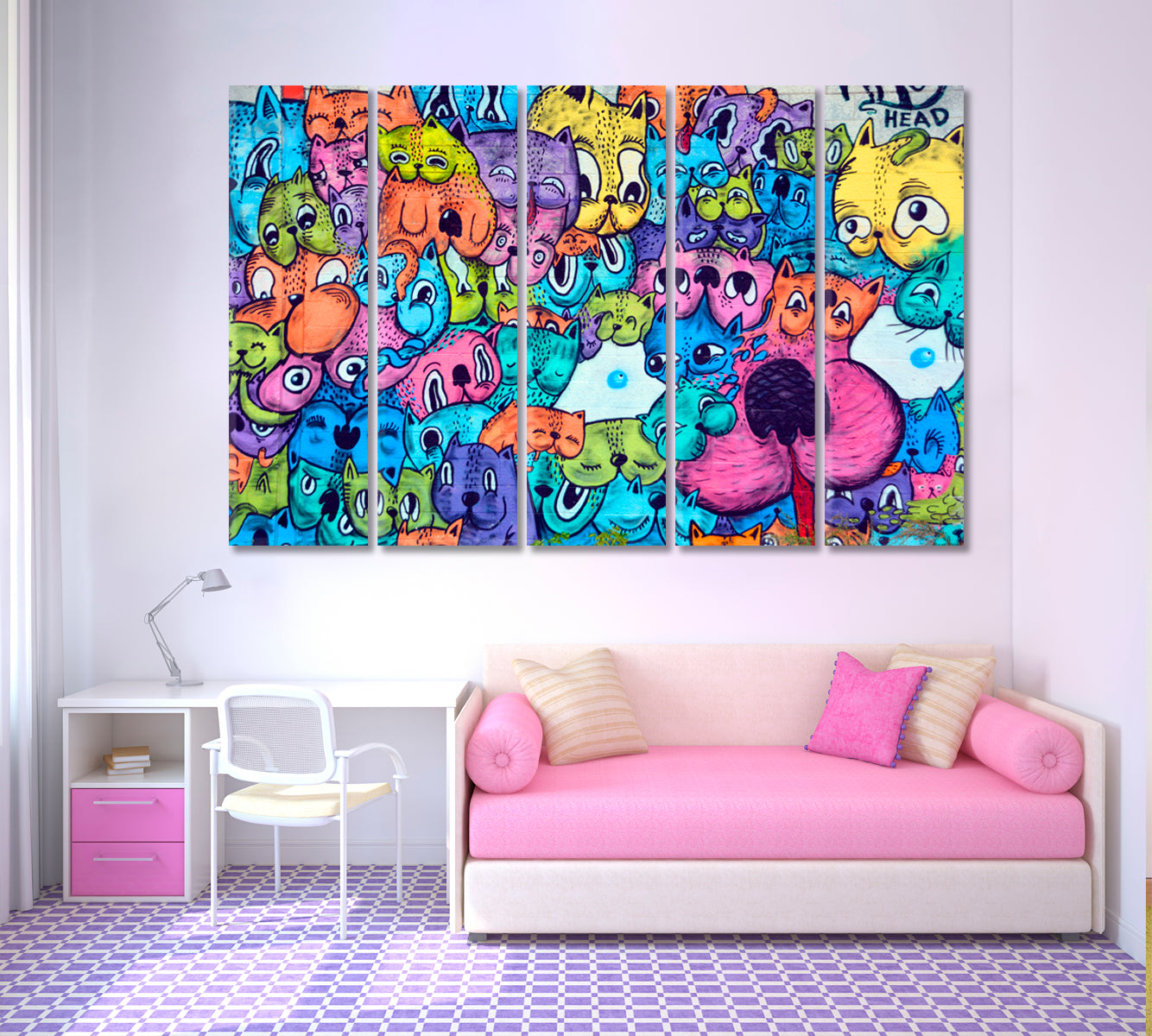 Colorful Montreal Cats Abstract Graffiti Painting Animals Canvas Print Artesty   