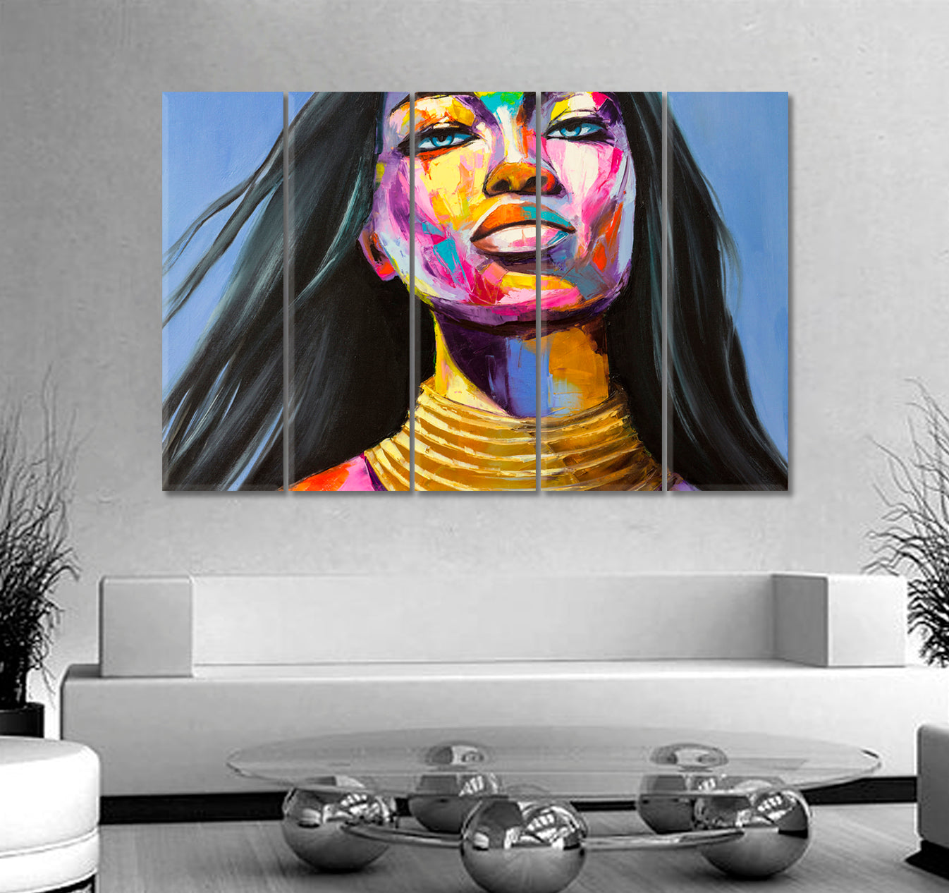 COLORFUL EMOTIONS Beautiful Woman Squaw Charming Girl People Portrait Wall Hangings Artesty 5 panels 36" x 24" 