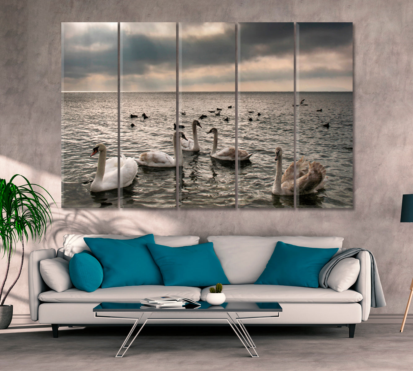 Panoramic Nature Landscape Graceful Wild Swan Flock Beautiful Birds Animals Canvas Print Artesty   