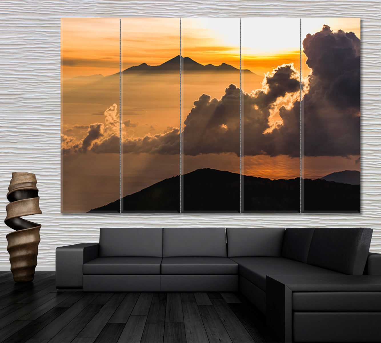 Mount Agung Volcano Rinjani Peak Sunrays Colorful Sky Panoramic Landscape Scenery Landscape Fine Art Print Artesty   