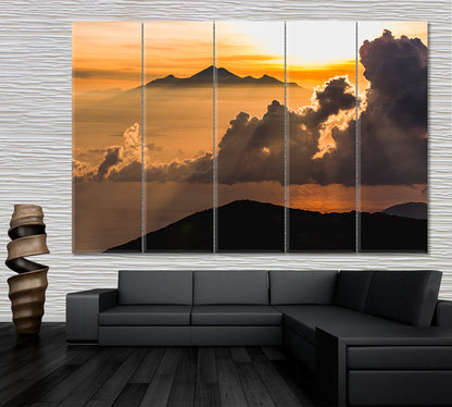 Mount Agung Volcano Rinjani Peak Sunrays Colorful Sky Panoramic Landscape Scenery Landscape Fine Art Print Artesty   