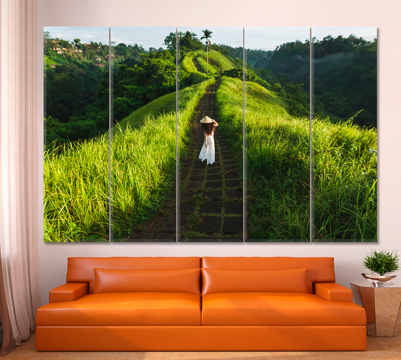 WAY OF ARTIST Beautiful Landscape Campuhan Ridge in Bali Ubud Nature Wall Canvas Print Artesty 5 panels 36" x 24" 