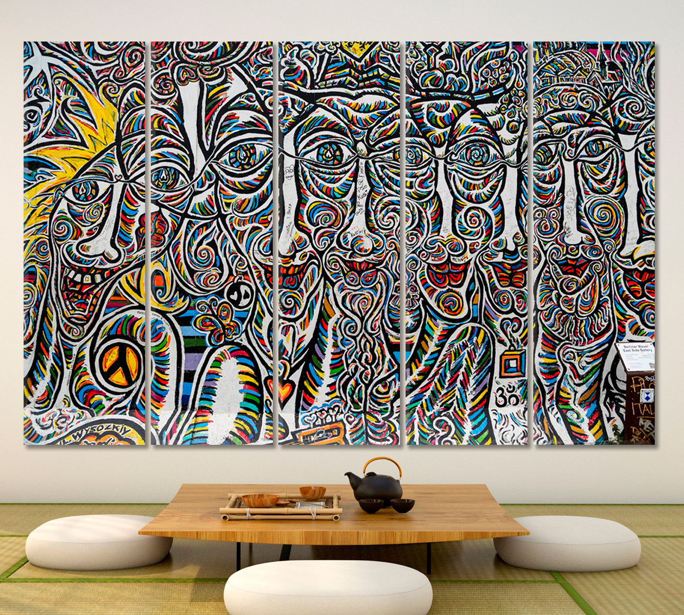 Abstract Expressionism Graffiti Berlin Wall Street Art Abstract Canvas Print Abstract Art Print Artesty 5 panels 36" x 24" 
