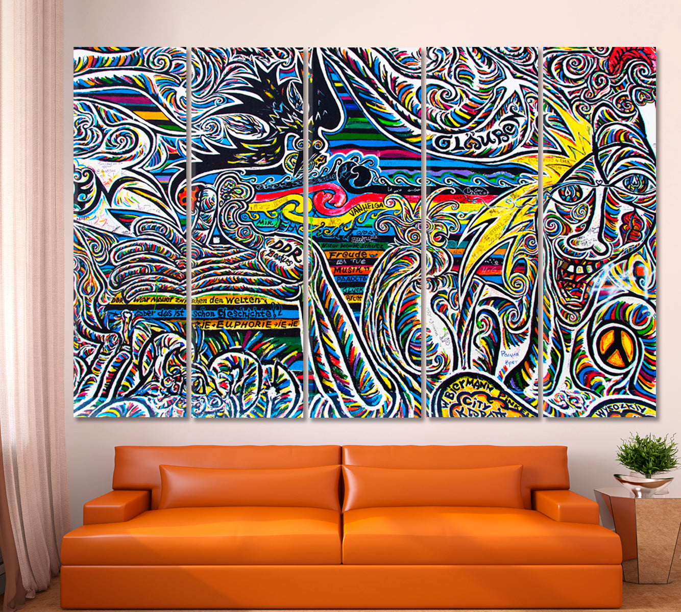 Abstract Expressionism Graffiti Street Art Berlin Wall Germany Canvas Print Abstract Art Print Artesty 5 panels 36" x 24" 