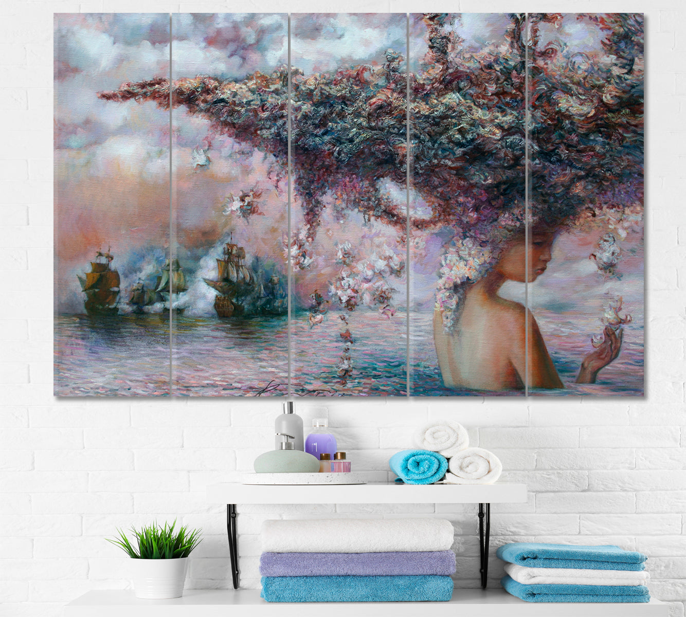 TREASURE ISLAND Fantasy Hairstyle Canvas Print Surreal Fantasy Large Art Print Décor Artesty 5 panels 36" x 24" 