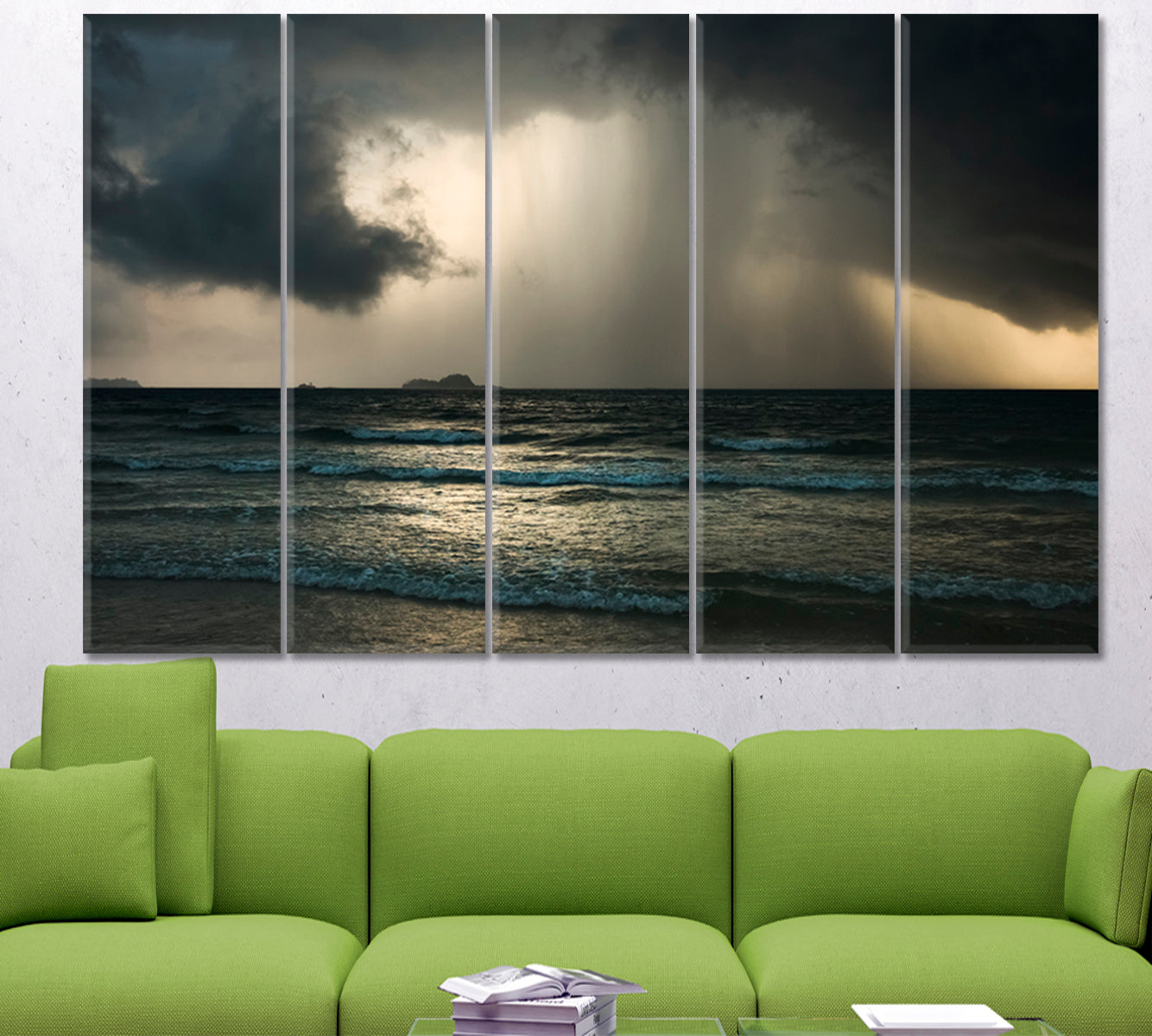 Amazing Dramatic Seascape with Storm Rain Dark Clouds Scenery Landscape Fine Art Print Artesty   