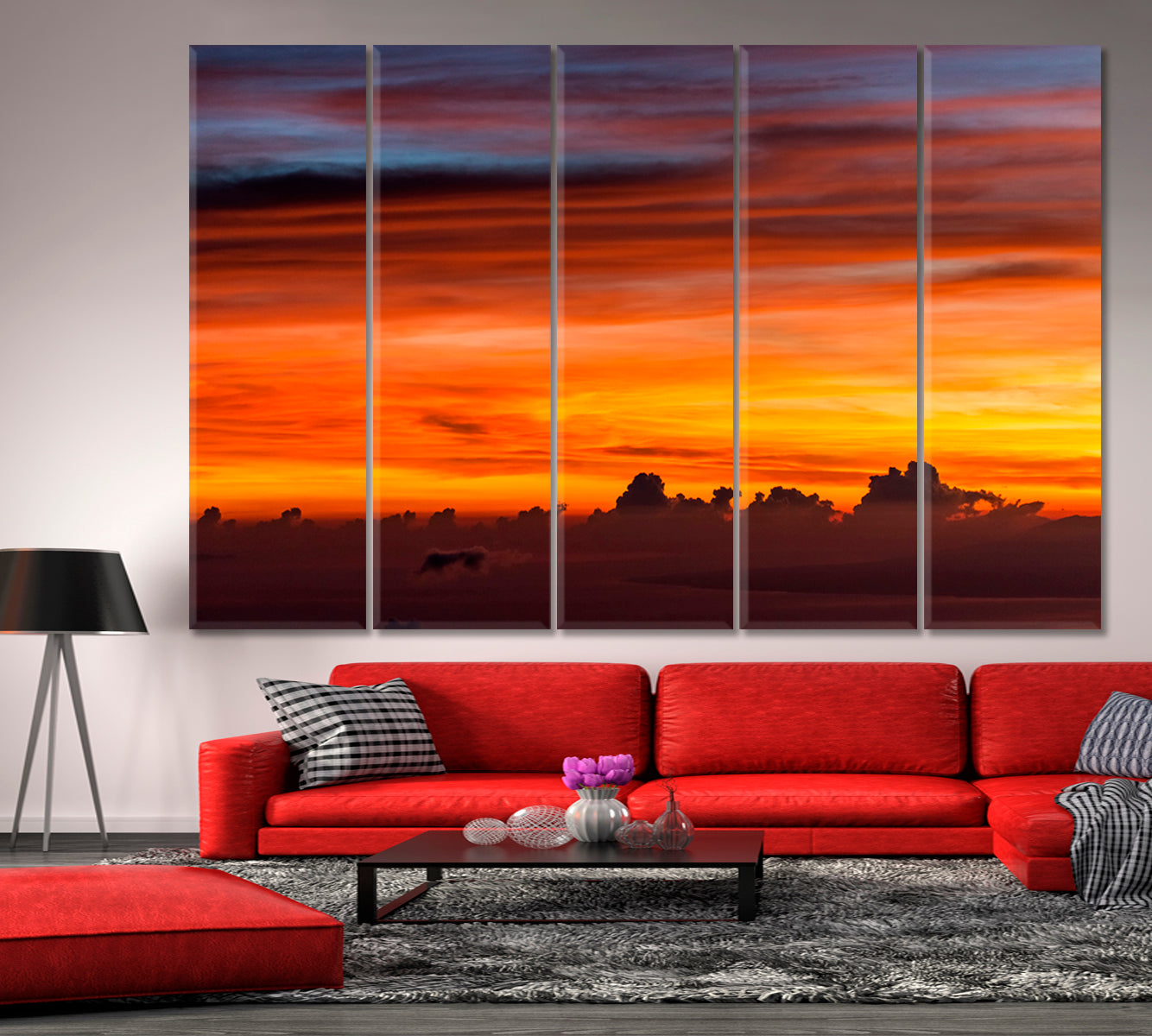 Colorful Sky Amazing Colorful Sunrise Top Agung Volcano Bali Multicolor Clouds Pattern Scenery Landscape Fine Art Print Artesty 5 panels 36" x 24" 