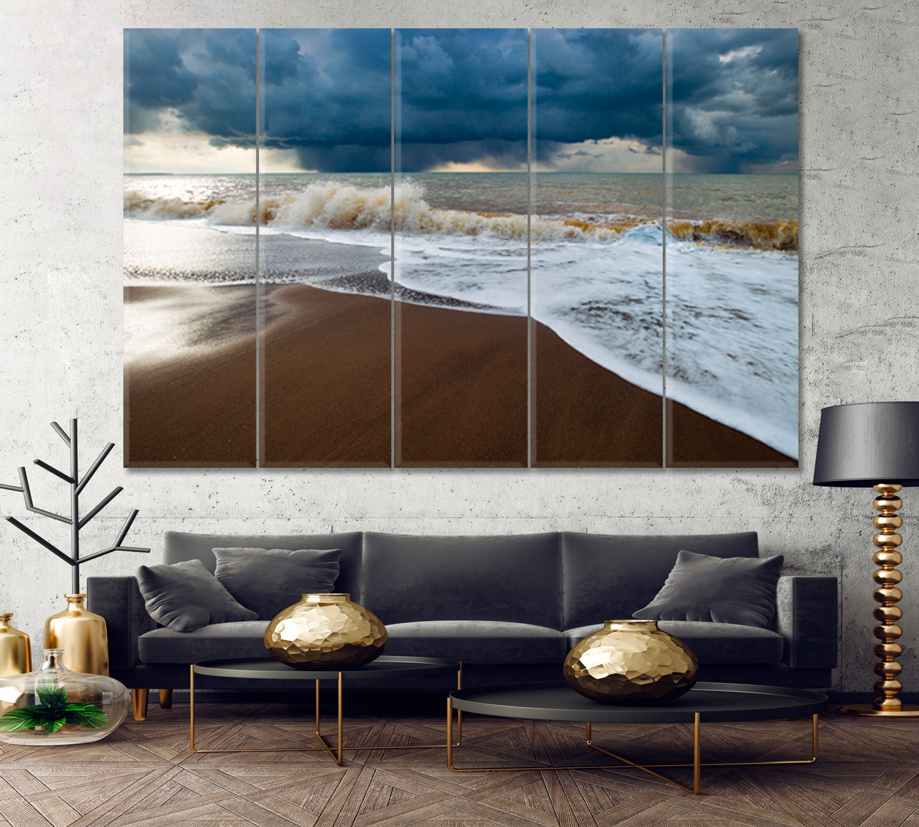 Storm Large Ocean Wave Big Waves Sea Water Coast Beach Sky Reserve Nature Scenery Landscape Fine Art Print Artesty 5 panels 36" x 24" 