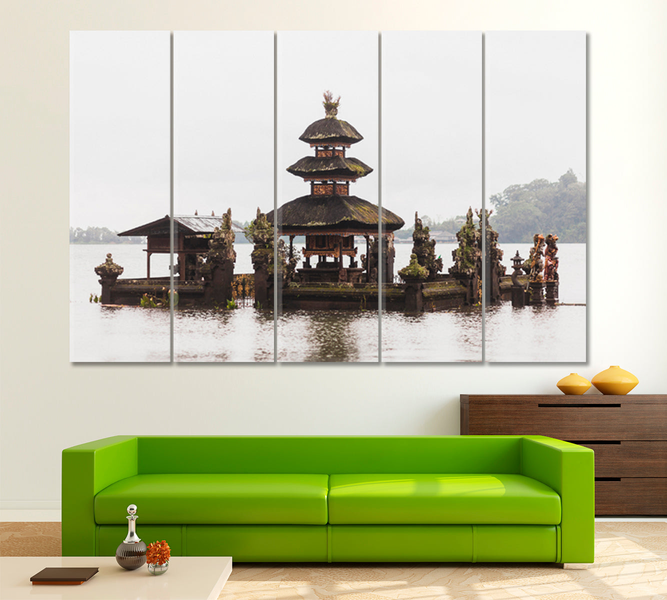 ASIA Antique Temple Bali Misty Landscape Ulun Danu Bratan Asian Style Canvas Print Wall Art Artesty   