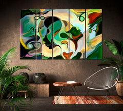 Thoughts.  Human Sacred Symbols and Color Patterns Abstract Art Print Artesty 5 panels 36" x 24" 