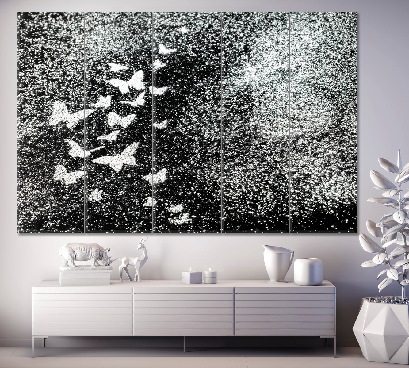 BUTTERFLY Black And White Beautiful Tender Canvas Print Black and White Wall Art Print Artesty 5 panels 36" x 24" 
