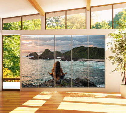 YOGA Lotus Pose Ocean Mountain Nature Wall Canvas Print Artesty   