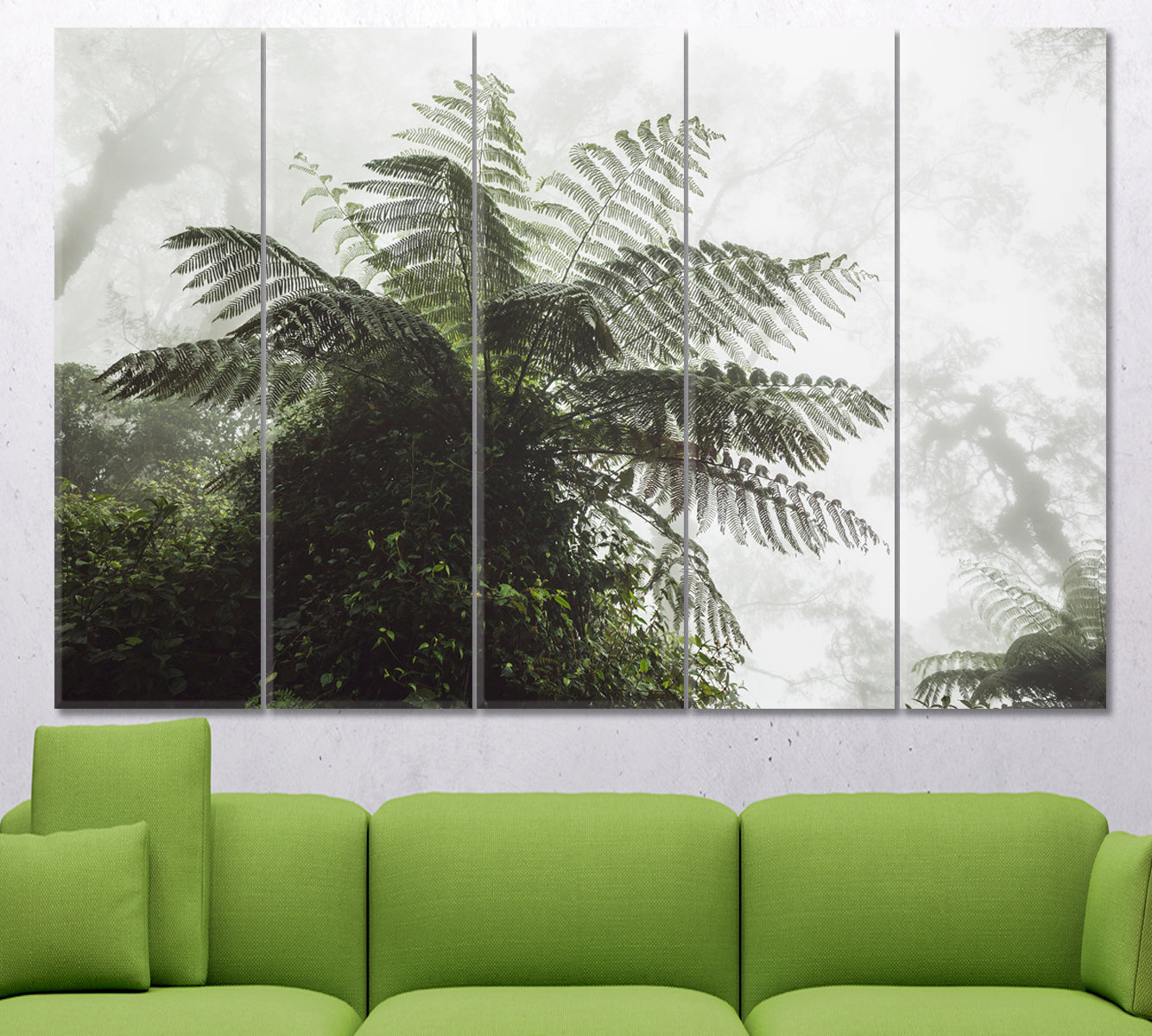 Huge Fern Mystical Tropical Forest in Fog Misty Jungle Rainforest Tropical, Exotic Art Print Artesty   