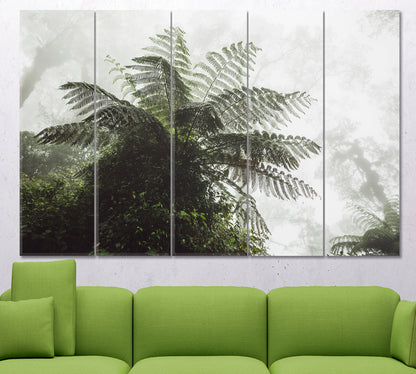 Huge Fern Mystical Tropical Forest in Fog Misty Jungle Rainforest Tropical, Exotic Art Print Artesty   