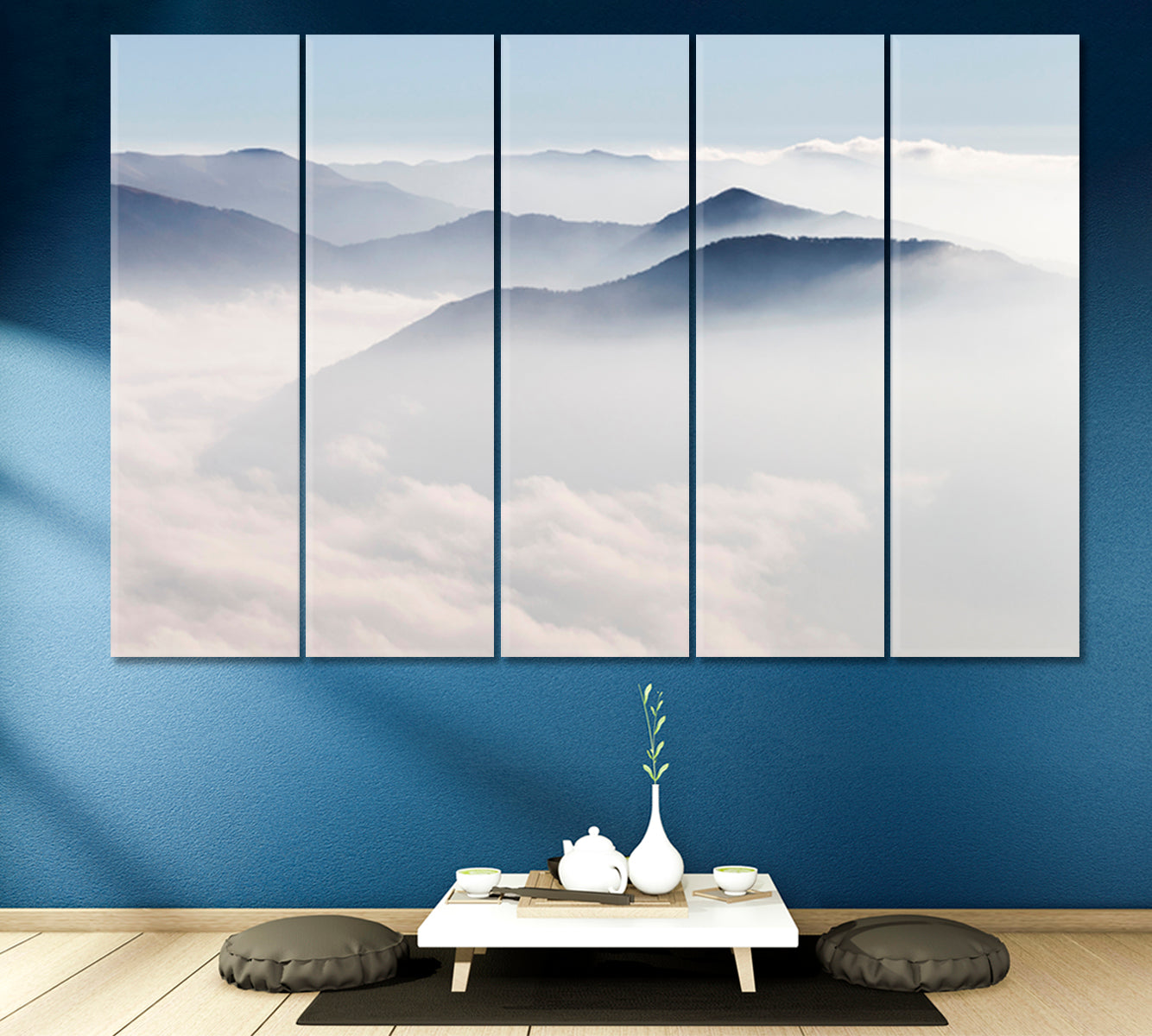 Misty Mountains Awesome Morning Moment Natural Landscape Scenery Foggy Cloudy Sky Scenery Landscape Fine Art Print Artesty 5 panels 36" x 24" 