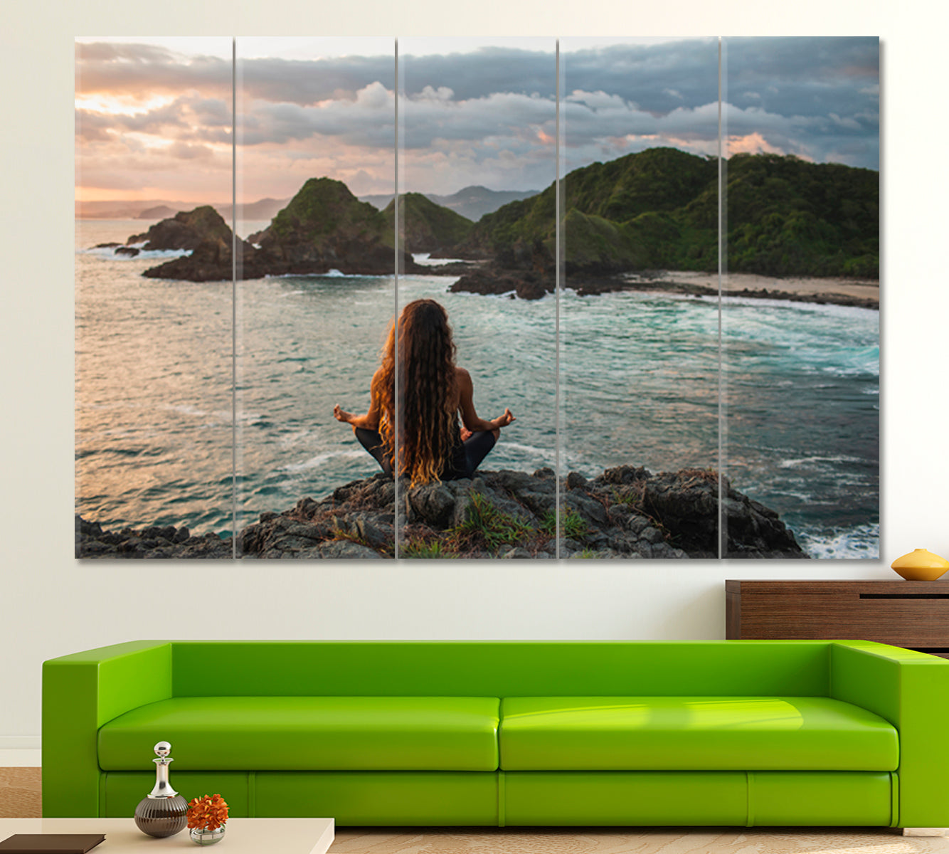 YOGA Lotus Pose Ocean Mountain Nature Wall Canvas Print Artesty 5 panels 36" x 24" 