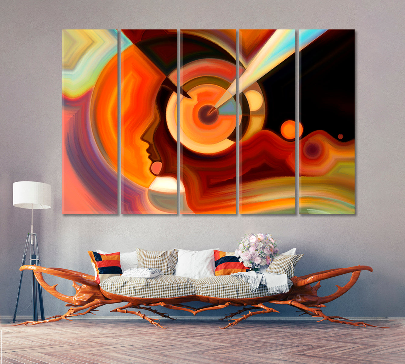 Colors in Mind Artistic Abstract Design Contemporary Art Artesty 5 panels 36" x 24" 