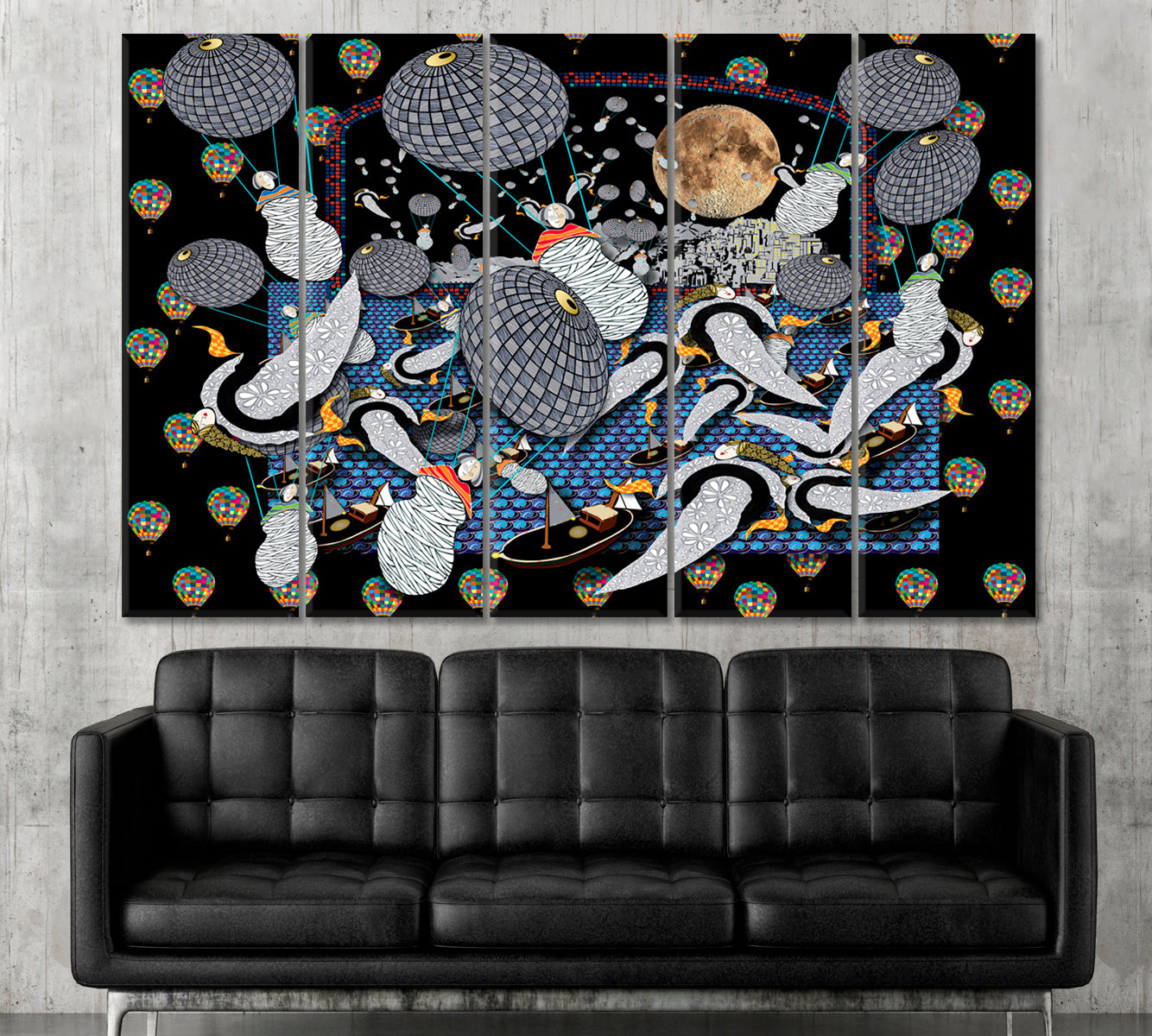 Futuristic Trippy Psychedelic Creative Contemporary Art Contemporary Art Artesty 5 panels 36" x 24" 