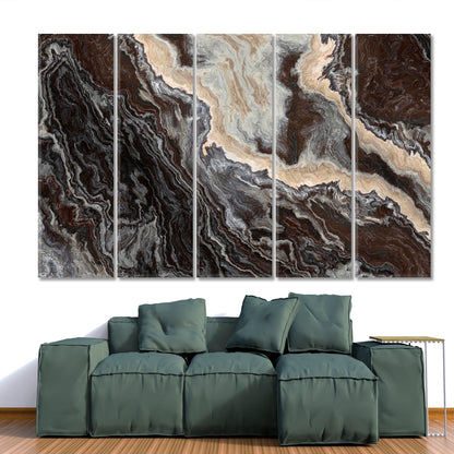 MARBLE Pattern Curly Grey Black Brown Veins Abstract Abstract Art Print Artesty 5 panels 36" x 24" 