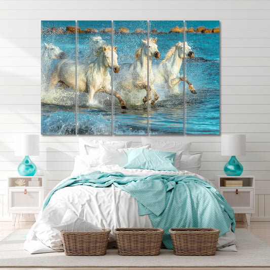 NEPTUNE'S HORSES White Galloping Horses Beach Provence Animals Canvas Print Artesty   