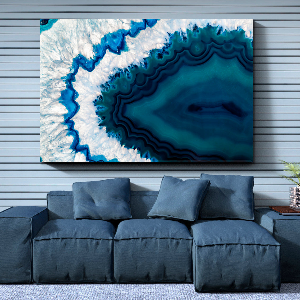 GEODE AGATE Cross-section Brazilian Blue Geo Crystal Marble Abstract Art Print Artesty 1 panel 24" x 16" 